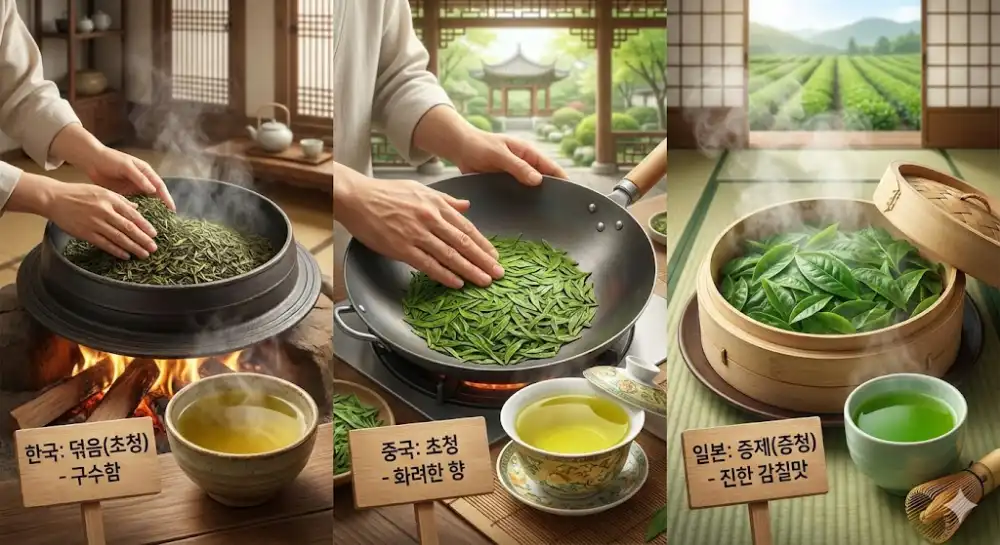 한중일 녹차 제다방법 차이