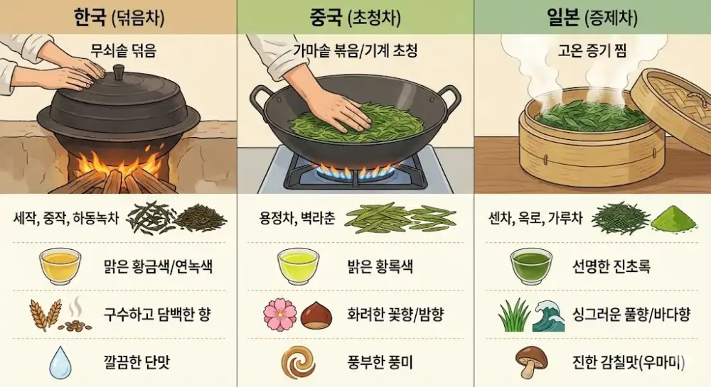 한중일 녹차 차이 비교