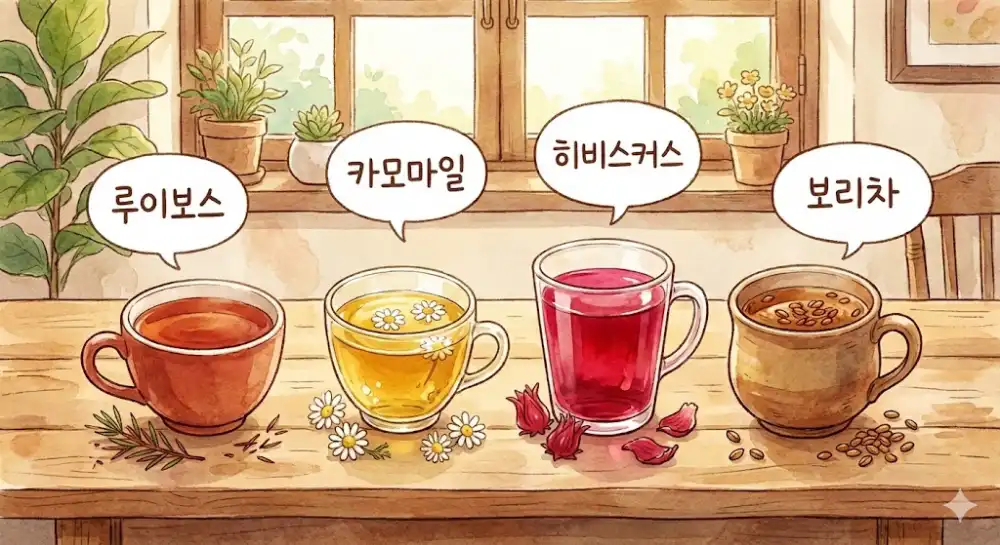 무카페인 루이보스 카모마일 히비스커스 보리차