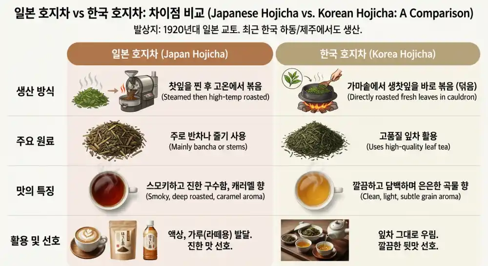 일본 호지차 한국 호지차 차이점 비교