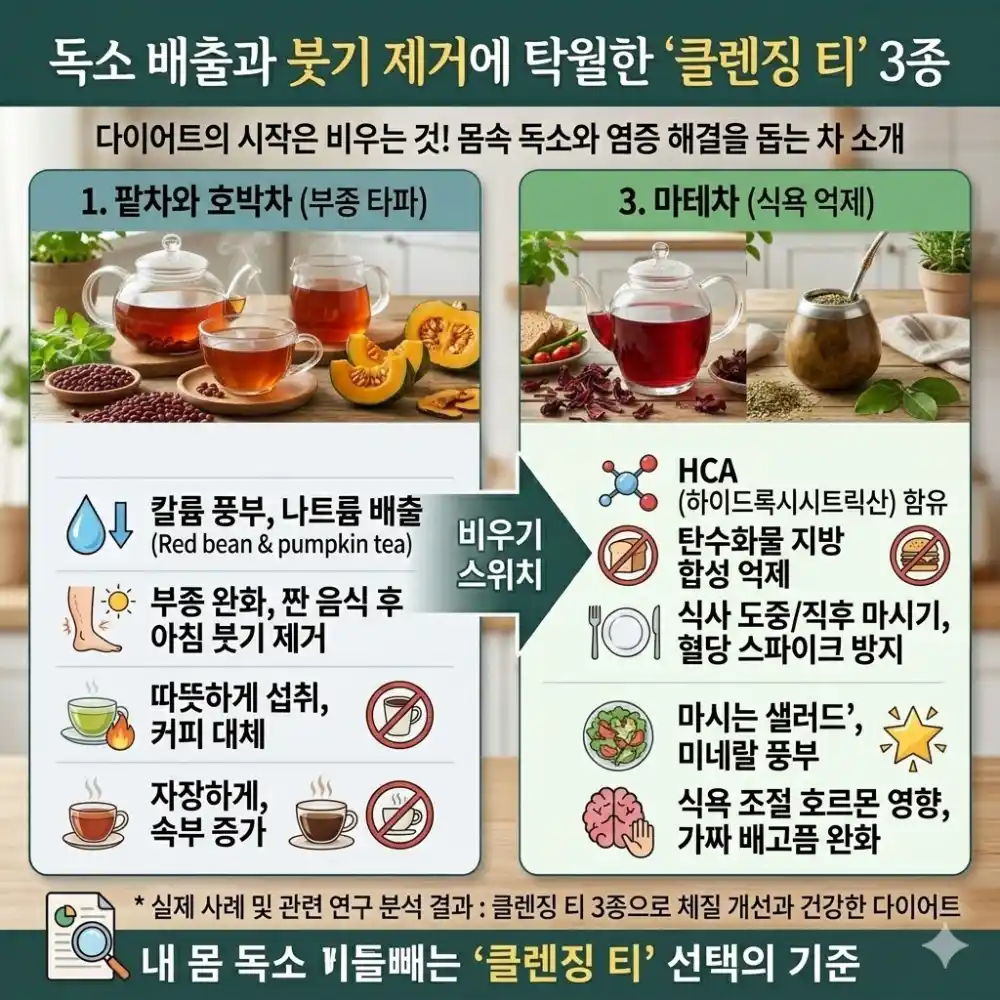 독소 배출과 붓기 제거에 도움이 되는 클렌징 티 3종