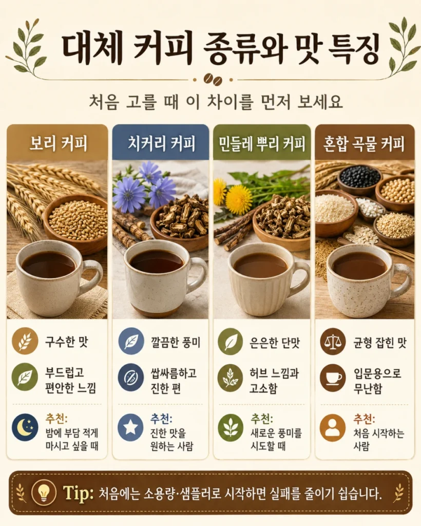대체 커피 종류와 맛과 특징